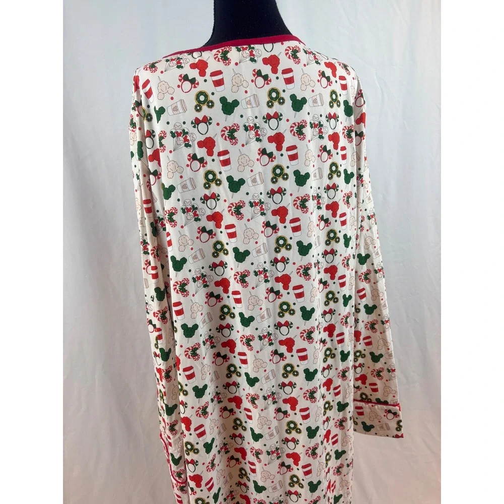 Mickey Minnie Mouse Holiday‎ Christmas Nightgown Long Sleeve White Red 2XL